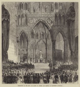 Kroning van de koning en koningin van Zweden en Noorwegen in de kathedraal van Trondhjem door English School