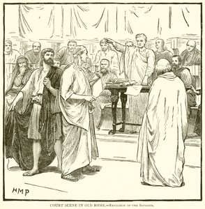 Hofscène in het oude Rome.--Verdrijving van de sofisten door English School