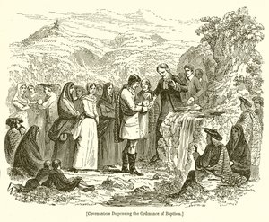 Covenanters die het sacrament van de doop toedienen door English School