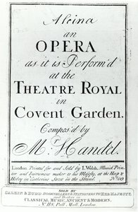 Omslag van bladmuziek voor Alcina, een opera door Handel, gepubliceerd in 1735