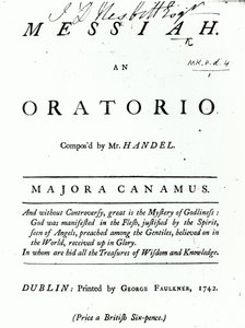 Omslag van Bladmuziek voor Händels Messiah, gepubliceerd in 1742 door English School