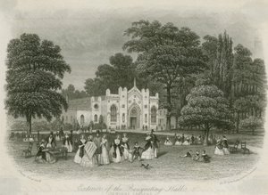 Cremorne Gardens, Londen: buitenkant van de banketzaal door English School
