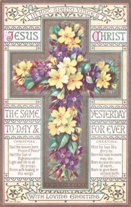Kruis met bloemen, kerstkaart door English School