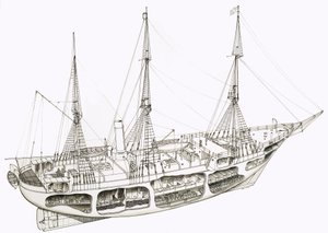Uitgesneden van een niet-geïdentificeerd schip door English School