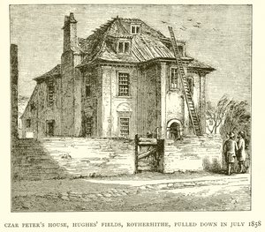Huis van Tsaar Peter, Hughes Fields, Rotherhithe, gesloopt in juli 1858 door English School