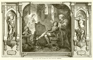 Dante in het atelier van de schilder Giotto door English School