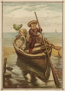Gedurfde ontsnapping: jongen en meisje vertrekken vanaf een strand in een boot door English School