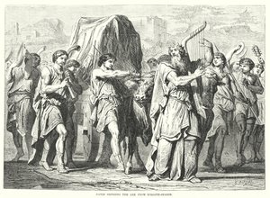 David brengt de Ark van Kirjath-Jearim (gravure) door English School