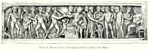 Dood van Alcestis, van een Sarcofaag gevonden in Ostia (gravure) door English School