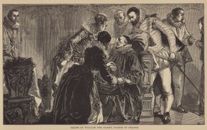 De dood van Willem de Zwijger, Prins van Oranje (gravure)