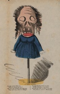 Dood op een bezemsteel (gekleurde gravure)