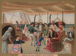 Dek van een oceaanstomer (chromolitho) door English School