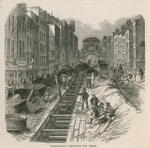 Het verdiepen van de riolen in Fleet Street door English School
