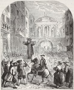 Defoe in de Schandpaal bij Temple Bar door English School