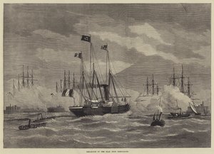 Vertrek van de sjah uit Portsmouth (gravure) door English School