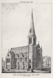 Ontwerp voor Presbyterian Church, Roath, Cardiff (gravure) door English School