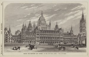 Ontwerp voor Voorgestelde Rechtbanken, door Mr E M Barry, ARA, Uitzicht op de Strand (gravure) door English School