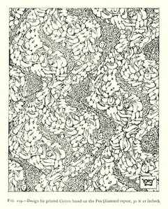 Ontwerp voor bedrukte Katoen gebaseerd op de Erwt, diamant herhaling, 30 × 21 inch door English School