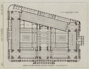 Ontwerp voor de Voorgestelde Nationale Galerie, Plattegrond van de Hoofdverdieping (gravure) door English School