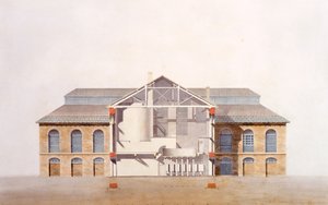 Ontwerp voor de Stag Brouwerij, originele manuscripttekening van de kantoren van George Saunders, ca. 1807 door English School