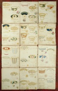 Ontwerpen voor theekopjes geproduceerd in de Daniel Factory, Staffordshire, c.1845 door English School