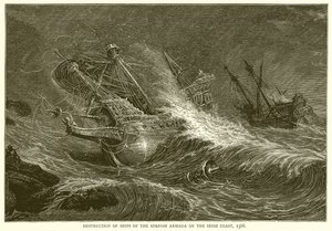 Vernietiging van Schepen van de Spaanse Armada aan de Ierse Kust, 1588 door English School