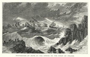 Vernietiging van schepen van de Armada aan de kust van Ierland door English School