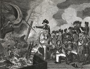 Vernietiging van de Kanonneerboten voor Gibraltar, gegraveerd door H.Cook, 1816