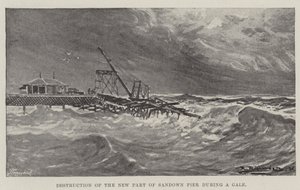 Vernietiging van het nieuwe deel van Sandown Pier tijdens een storm