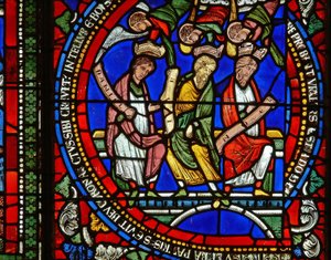 Detail van een van de Bijbelramen met Daniël, Job en Noach door English School