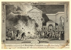 Verwoestingen veroorzaakt door de Rellen in Londen, het in brand steken van de Nieuwe Gevangenis van Newgate en het verbranden van de Meubels van Mr. Akerman, 6 juni 1780 door English School