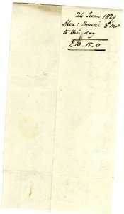 Devonshire MSS AS 3101, folio uit een bundel rekeningen vereffend door Pinder Simpson voor Lord George Cavendish, inclusief de rekening van Alexander Bowie