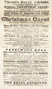 Dickens affiche: A Christmas Carol in Adelphi Theatre Royal, 26 februari 1814 door English School