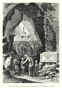 Goddelijke Dienst in de Catacomben van Sint Calixtus, AD 50 door English School