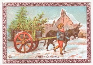 Ezel trekt kar, kerstkaart