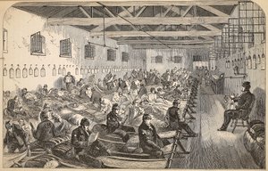 Slaapzaal in Coldbath Fields Prison, illustratie uit The Criminal Prisons of London and Scenes from Prison Life door Henry Mayhew en John Binny, uitgegeven in 1862