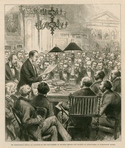 Dr Schiemann geeft een verslag van zijn ontdekkingen in Mycene voor de Vereniging van Oudheidkundigen in Burlington House door English School