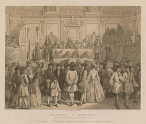 Loterijtrekking in Guildhall, Londen, 1739 door English School