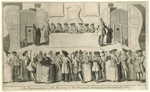 Trekking van de Staatsloterij in Guildhall in 1763 door English School
