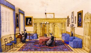 Saloninterieur van een landhuis, ca. 1830 door English School