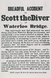 Vreselijk ongeluk van Scott de duiker bij de Waterloo Bridge door English School
