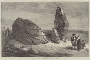 Druidische overblijfselen van Bretagne, stenen van St Barbe (gravure) door English School