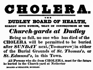 Dudley Board of Health poster met aankondiging van de begrafenisprocedure voor mensen die aan cholera zijn overleden, c.1840