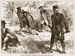 Duel tussen Warren Hastings en Francis, illustratie uit Cassells Geïllustreerde Geschiedenis van India door James Grant, uitgegeven 1879