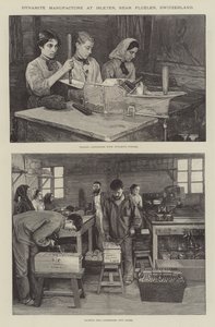 Dynamietproductie in Isleten, nabij Fluelen, Zwitserland door English School