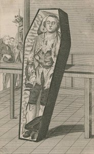 Earl Ferrers zoals hij in zijn kist lag in Surgeons Hall