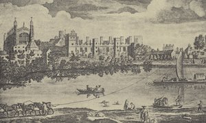 Oostelijk uitzicht op het college, 1742 (gravure)