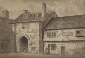 Oostelijk uitzicht op de poort naar de Abdij van St Saviour, Bermondsey, c.1825 door English School