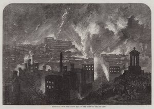 Edinburgh, vanaf de Calton Hill, op de Nacht van de 10e Inst (gravure) door English School