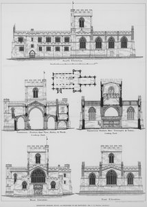 Edington Kerk, Wilts, zoals voorgesteld om te worden gerestaureerd (gravure)